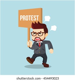 businessman holding sign protest