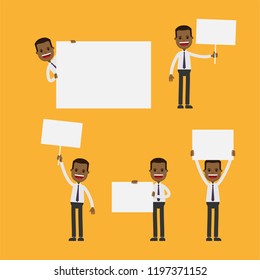 businessman holding sign, set of african american cartoon characters
