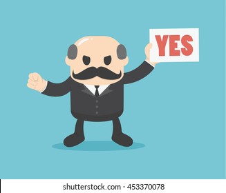 Businessman holding a sign that yes