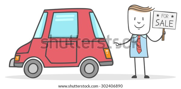 Businessman holding\
signs and show to sell\
cars\
