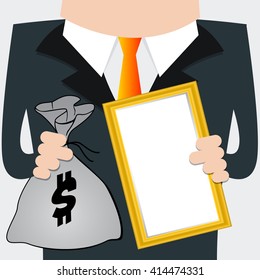 Businessman holding signs For text input, Cartoon Vector Illustration.