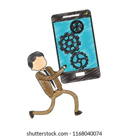 Businessman holding smartphone scribble