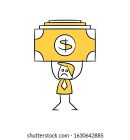 businessman holding stack of dollar banks, financial debt concept
