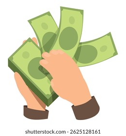 Businessman holding stack of money and counting them, making cash calculation