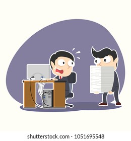 Businessman Holding Stack of Paper and Make His Friend Surprised