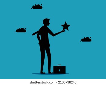 Businessman holding a star. The concept of achieving success. vector illustration