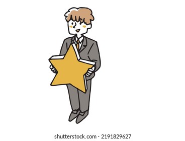 A businessman holding a star mark A businessman holding a large item seen from above