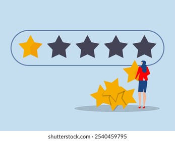 Businessman holding star  to put on best rating 5 stars rating review high quality and good feedback or credit score, evaluation rank concept vector illustrator.