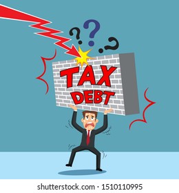 Businessman holding a stone with tax word, illustration vector cartoon