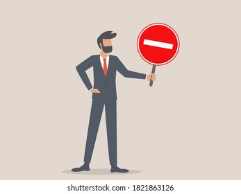 Businessman  holding stop sign cartoon vector illustration