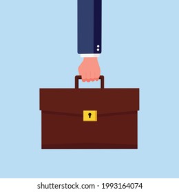 Businessman holding suitacase. Hand holding briefcase. Business concept. Vector stock