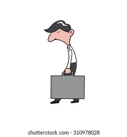 Businessman holding suitcase cartoon drawing