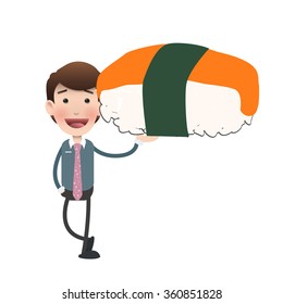 Businessman holding sushi