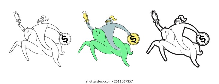 Businessman holding sword of knowledge and shield of silver coins. Concept of knowledge and investment, symbol flat simple infographics design template, financial , vector illustration.