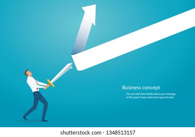businessman holding sword to protecting arrow down vector illustration