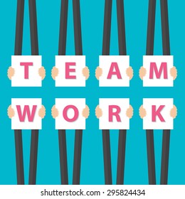 Businessman holding Teamwork sign, vector illustration