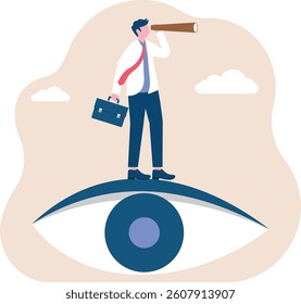 Businessman holding a telescope standing inside the eyes looking into the distance
