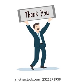 A businessman holding thank you sign vector illustration