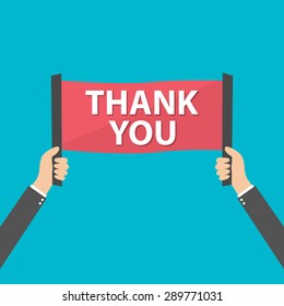 Businessman holding thank you sign, vector