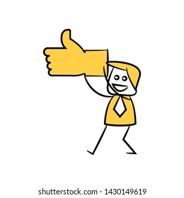 businessman holding thumb up hand yellow stick figure theme
