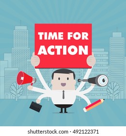 Businessman holding time for action - Vector