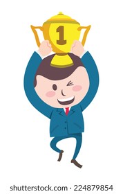 businessman holding trophy