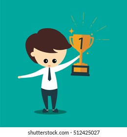 Businessman Holding Trophy, Business Cartoon Concept