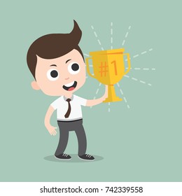 Businessman Holding Trophy Business Concept Cartoon Stock Vector ...