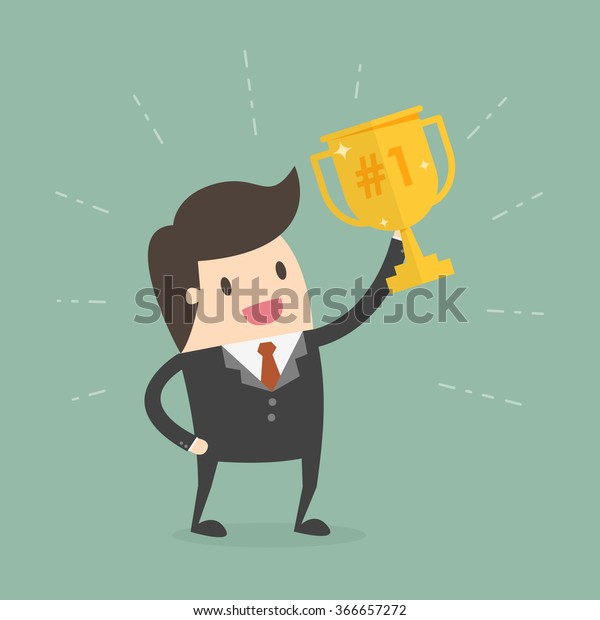 Businessman Holding Trophy Business Concept Cartoon Stock Vector ...