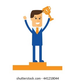 Businessman holding trophy and smiling vector eps 10
