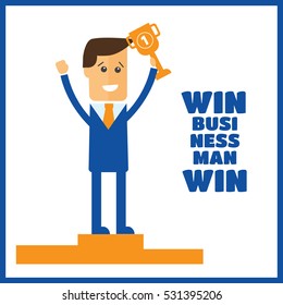 Businessman holding trophy and smiling vector illustration