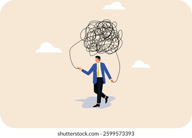 businessman holding with two hand chaos mess line over his head