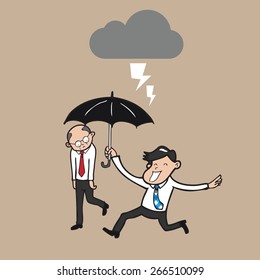 Businessman holding umbrella protect boss