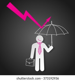 Businessman Holding Umbrella Protect Graph Down