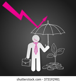 Businessman Holding Umbrella Protect Graph Down