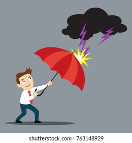 Businessman holding umbrella protected from attack, illustration vector cartoon
