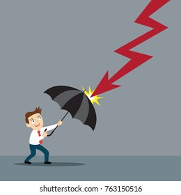 Businessman Holding Umbrella Protected Graph Down, Illustration Vector Cartoon