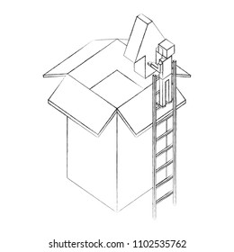 businessman holding upload arrow box storage isometric