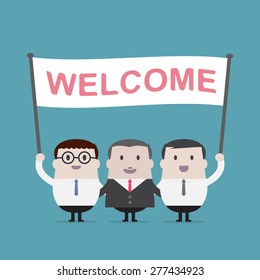 Businessman Holding Welcome Sign Vector Stock Vector (Royalty Free ...