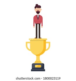 Businessman holding winner trophy vector illustration
