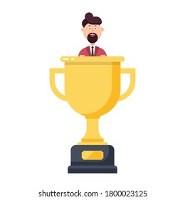 Businessman holding winner trophy vector illustration