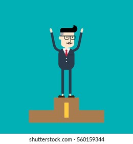Businessman holding winning trophy, Victory concept, Business Concept, Flat style vector illustration EPS 10.