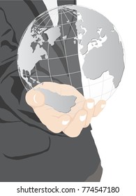 Businessman Holding World Map Globe for Business and Technology Concept, Vector Illustration EPS 10.