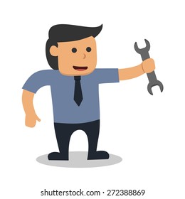 Businessman holding a wrench want to fix something