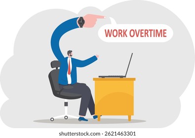 Businessman holding with wrist watch hand work overtime, work overtime concept

