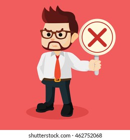 businessman holding wrong sign