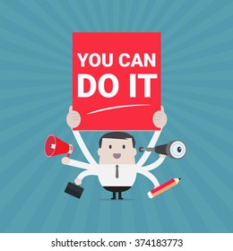 Businessman holding you can do it sign - Vector