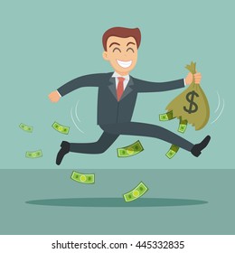 Businessman Holds Bag Money That Has Opened And Empty, Vector Illustration Cartoon