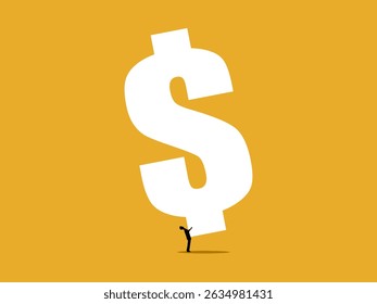 The businessman holds a big money symbol and is very wealthy