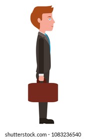 businessman holds briefcase side view